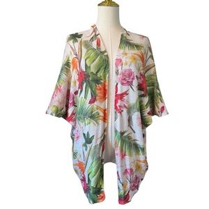 Luisa Ricci Floral Tropical Bloom Open-Front Cardigan Italy Angel Short Sleeve M